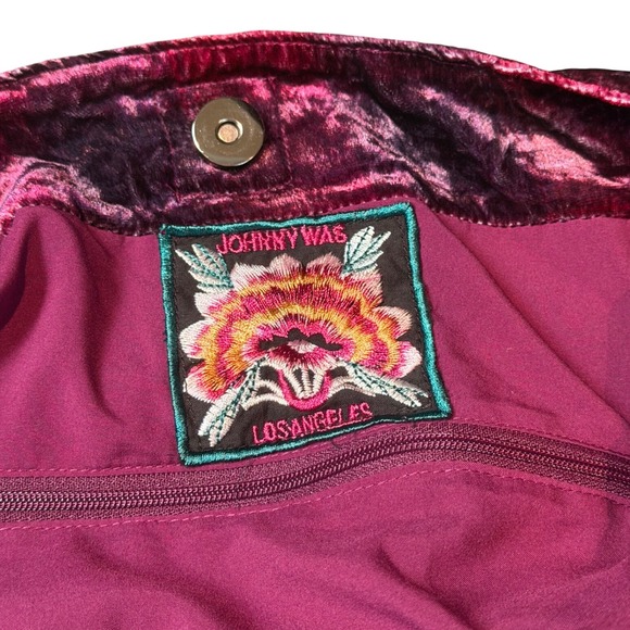 NWT Johnny Was Biya JWLA Cerise Burgundy Tote Velvet Embroidered Wide Strap Bag - Picture 4 of 8